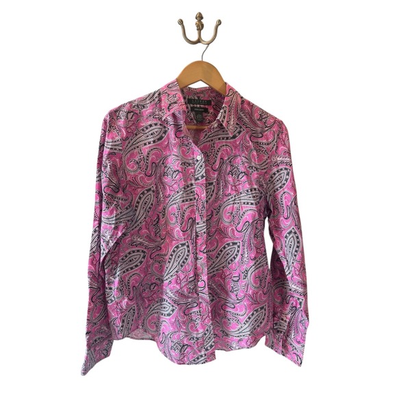 Lauren Ralph Lauren Pink Paisley Non-Iron Button Down Long Sleeve Women's Large - Picture 1 of 5